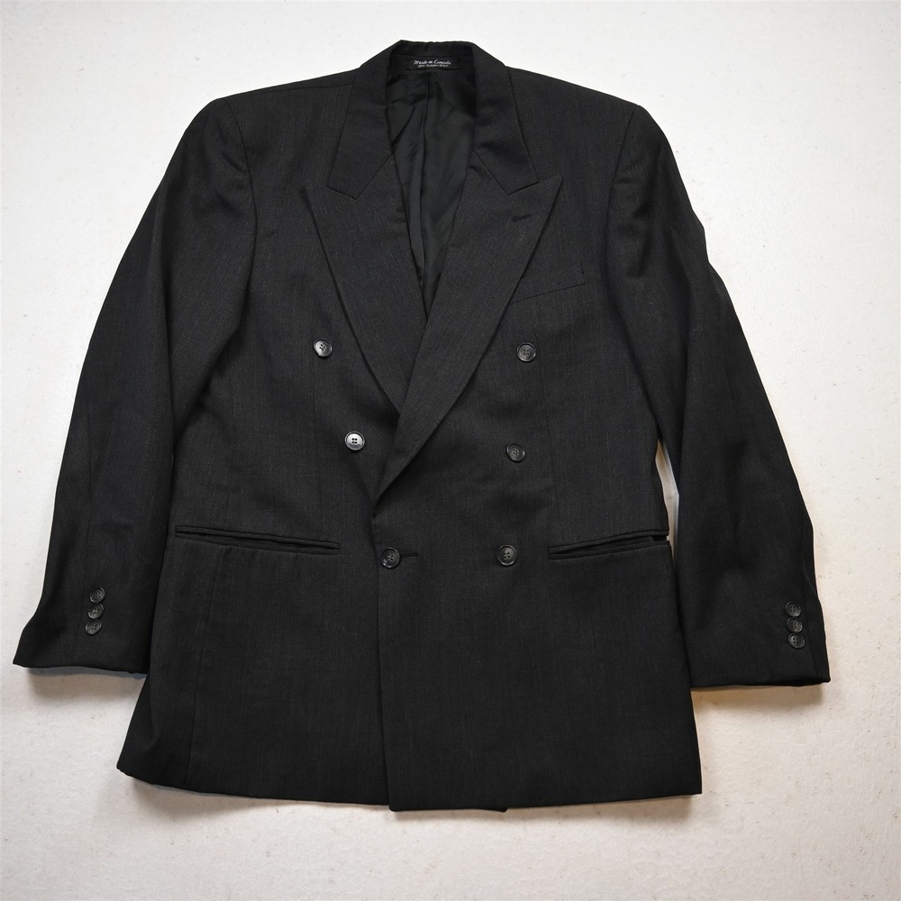 Vtg Mens Double Breasted 40R Gray 100% Wool Mens Blazer Suit Jacket Sport Coat